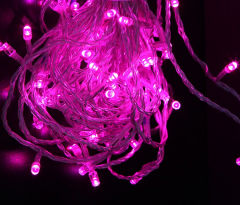 Светодиодная мерцающая гирлянда-нить 48 led, 5м, розовая
