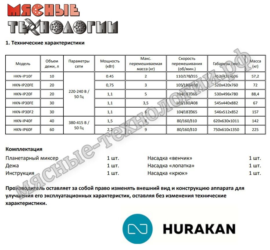 Миксер планетарный HURAKAN HKN-IP20FE (20 л, 3 скорости, 220В), цена в  Новосибирске от компании МЯСНЫЕ ТЕХНОЛОГИИ