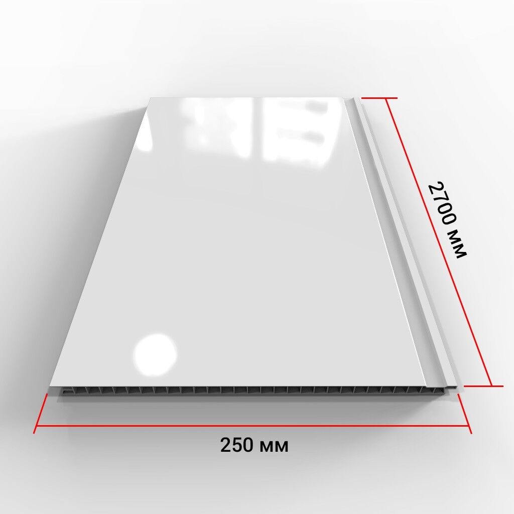 Лаковая глянцевая белая панель ПВХ 2700x250x8 мм