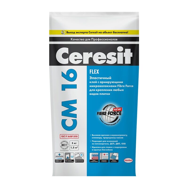 Клей для плитки эластичный Церезит CM 16 5 кг Ceresit (Церезит) Ceresit СМ 16 (5кг)