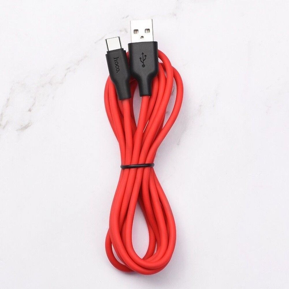 USB кабель шт.USB (A) - шт.Type-C "Hoco" X21 Plus (особо прочный, красный) 3A, 1м 2
