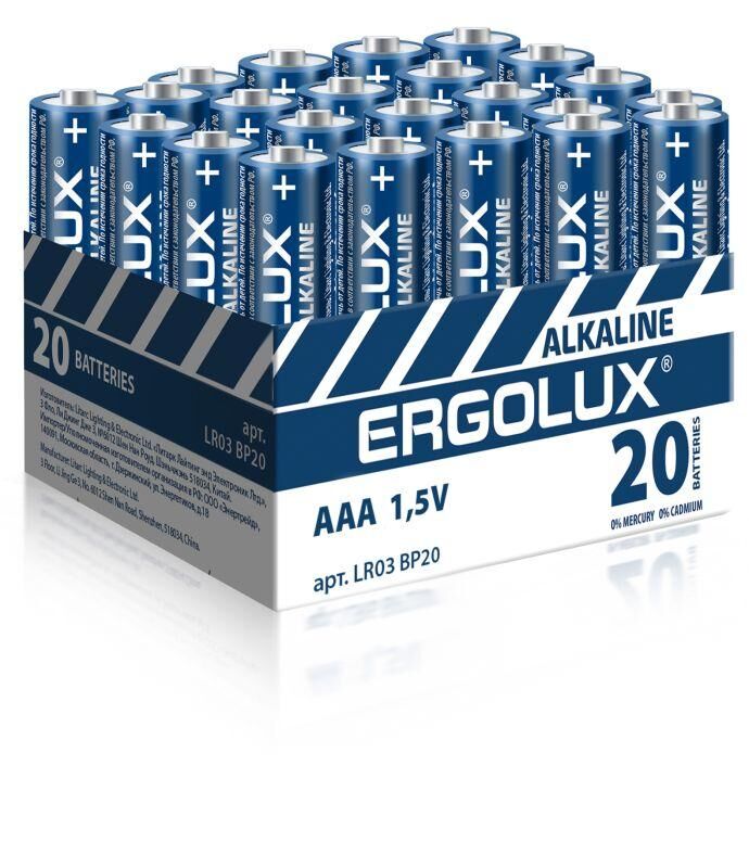 Элемент питания алкалиновый AAA/LR03 1.5 В Alkaline BP-20 ПРОМО (уп.20шт) Ergolux 14674