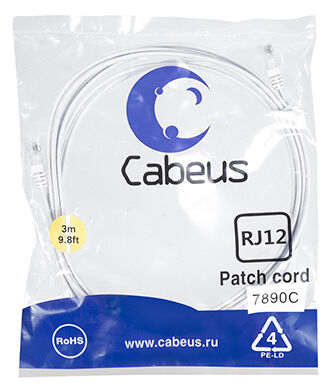 Патч-корд Cabeus PC-TEL-RJ12-3m