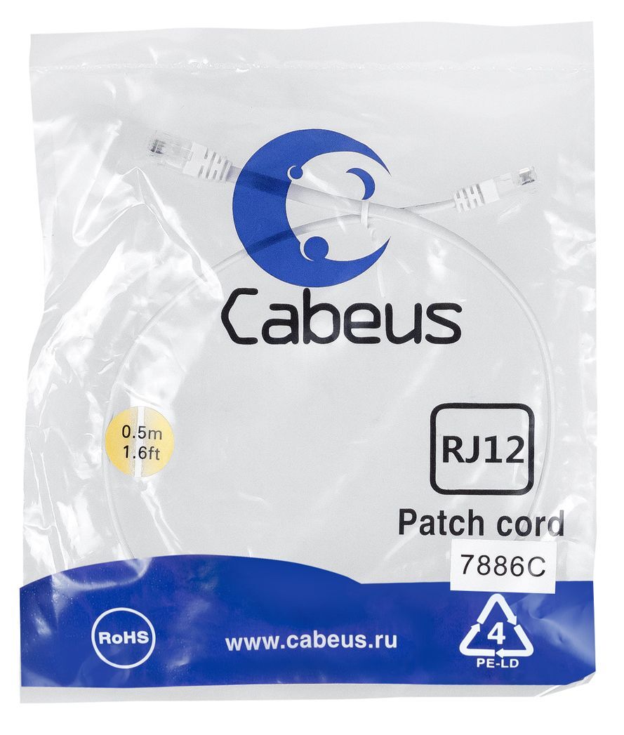 Патч-корд Cabeus PC-TEL-RJ12-0.5m