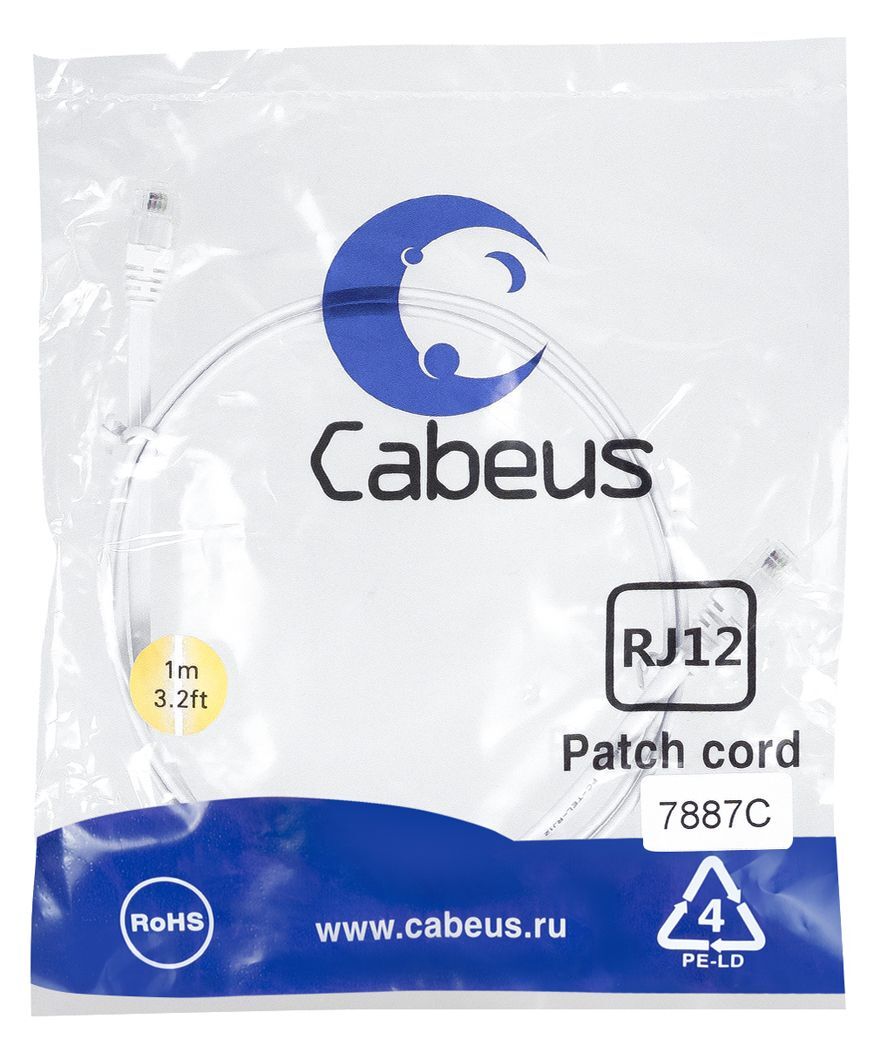 Патч-корд Cabeus PC-TEL-RJ12-1m