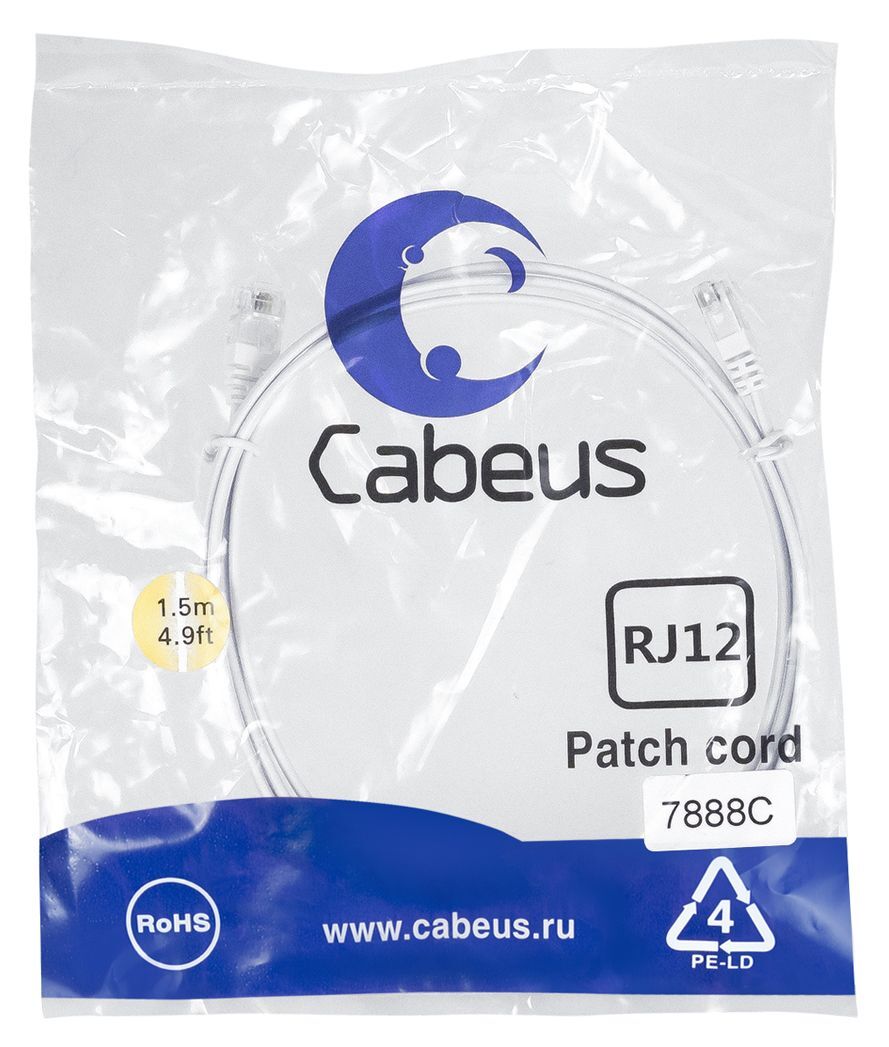 Патч-корд Cabeus PC-TEL-RJ12-1.5m