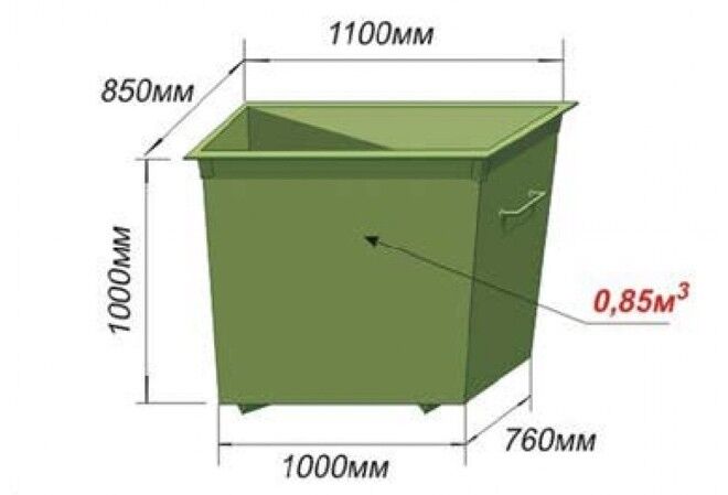 Контейнер для ТБО из стального листа 0,85 м3 из металла толщиной 3 мм