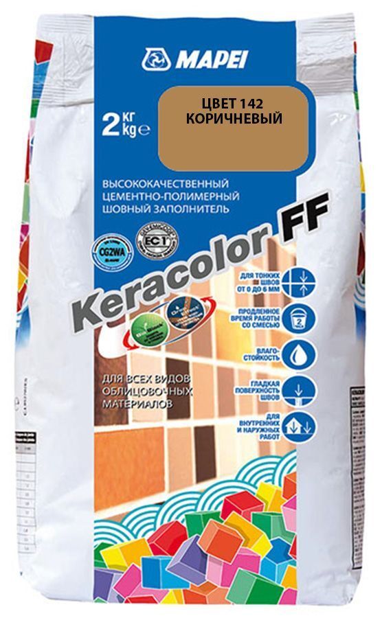 МАПЕЙ Кераколор ФФ затирка для швов №142 коричневый (2кг) / MAPEI Keracolor FF цементно-полимерный шовный заполнитель №1