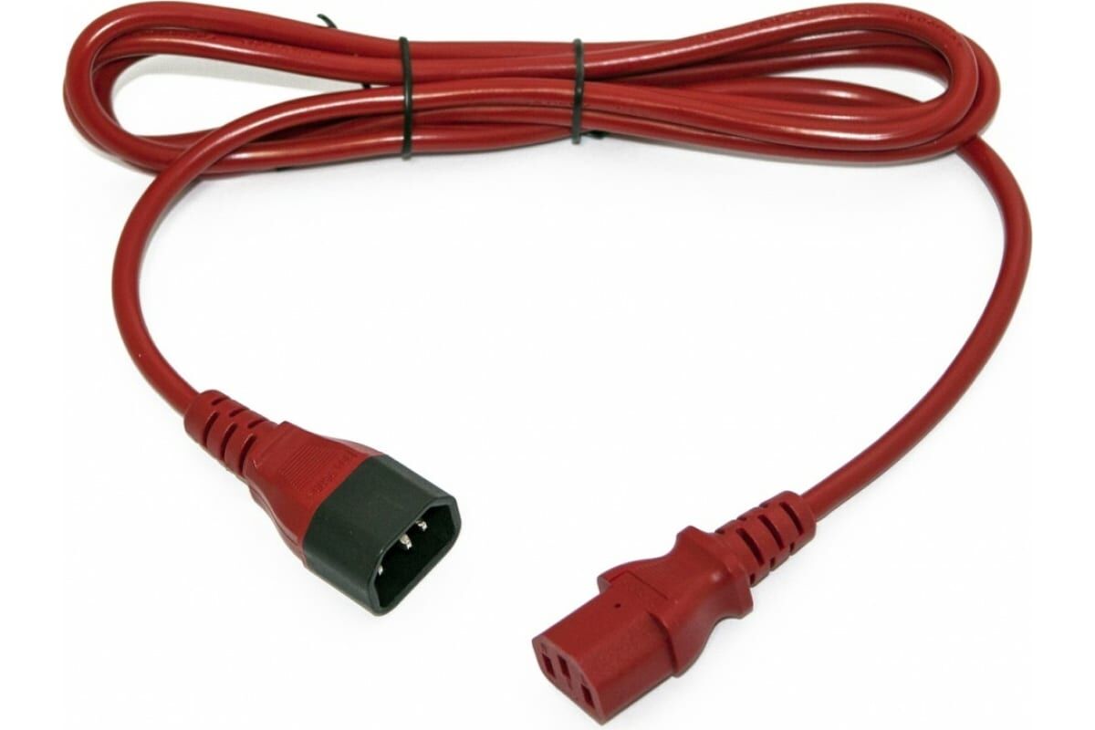 Кабель питания Hyperline монитор-компьютер IEC 320 C13 - IEC 320 C14 3x0.75, 10A, прямая вилка, 1м, цвет красный ПВС-АП-