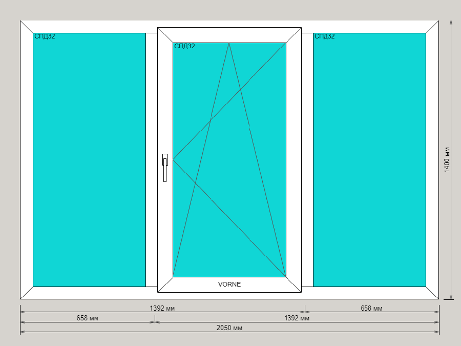 Эскиз трехстворчатого окна пвх