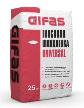Шпатлевка GIFAS гипсовая белая AUSBAU UNIVERSAL GIPS, 50 шт/25 кг