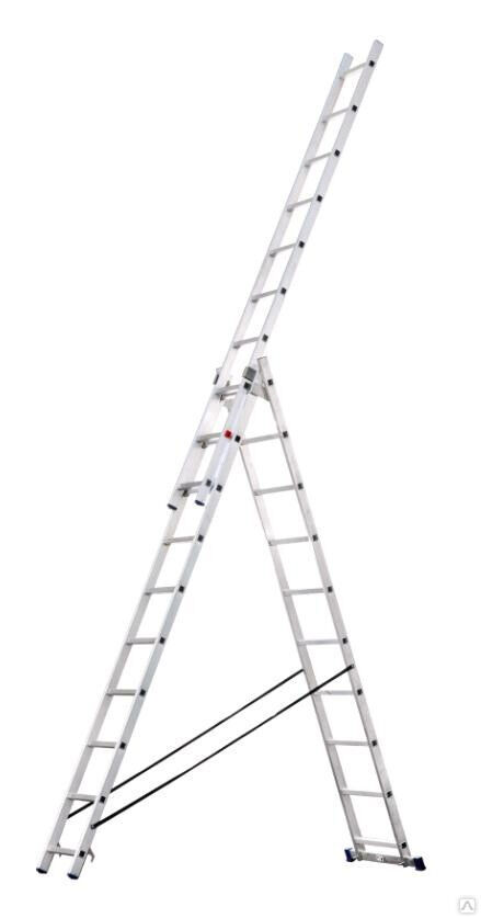 Лестница алюминиевая трехсекционная 11 ступеней 3,07 м - 5,41 - м7,70 м Smarty