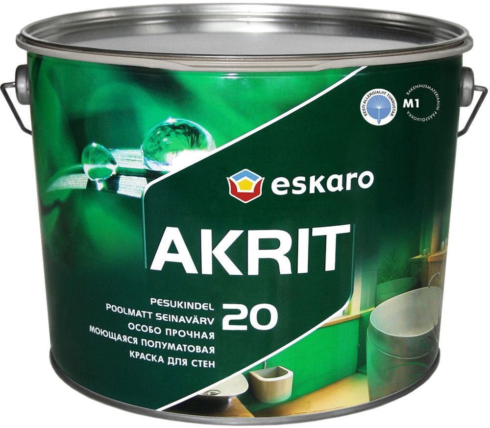 Краска в/д для стен и потолков п/матовая "Eskaro Akrit-20" База А 9,5л