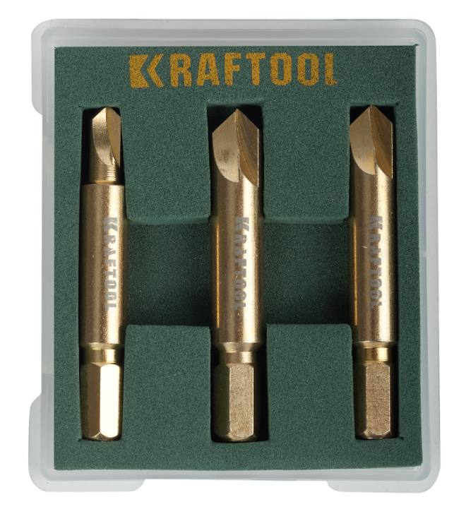 Набор экстракторов KRAFTOOL для выкручивания крепежа с износом граней шлица до 95%.,3 предмета