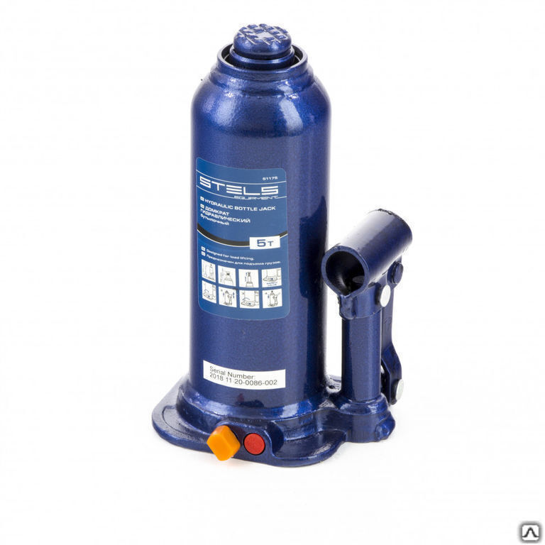 Домкрат гидравлический бутылочный, 5 т, h подъема 207-404 мм, в пластиковом кейсе Stels 2