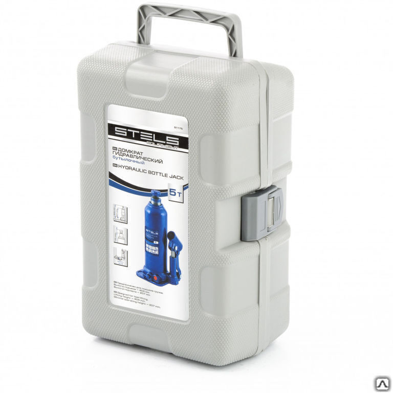 Домкрат гидравлический бутылочный, 5 т, h подъема 207-404 мм, в пластиковом кейсе Stels 4