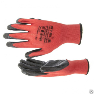 Перчатки полиэфирные с черным нитрильным покрытием маслобензостойкие, L, 15 класс вязки Stels #1