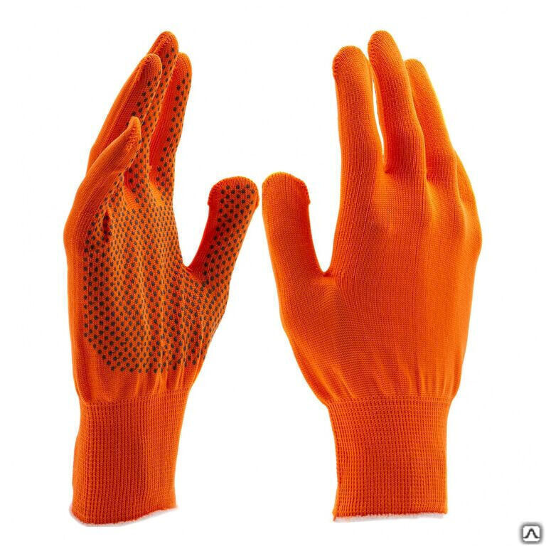 Перчатки Нейлон, ПВХ точка, 13 класс, оранжевые, XL Россия