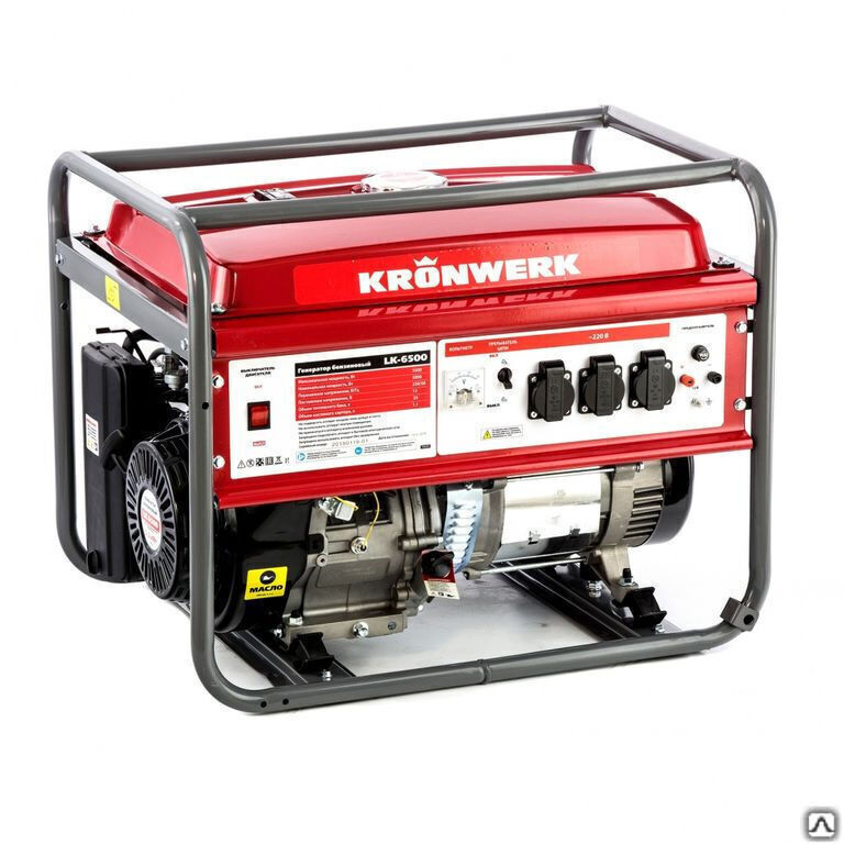 Генератор бензиновый LK 6500, 5.5 кВт, 230 В, бак 25 л, ручной старт Kronwerk