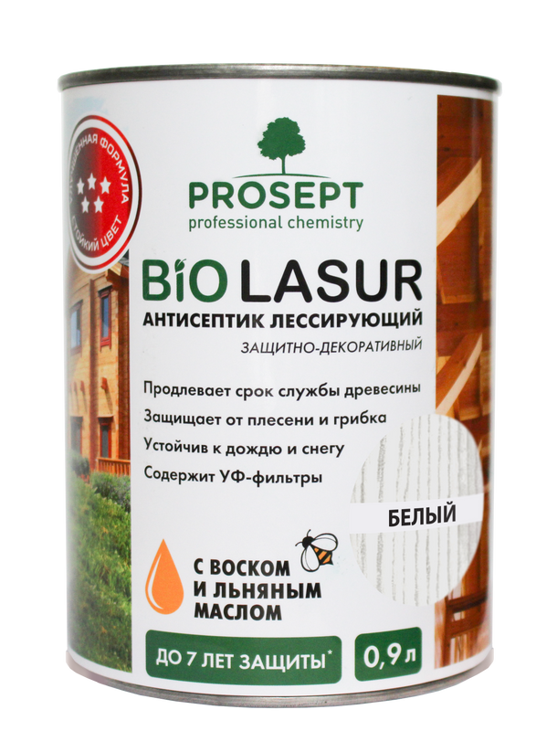 Антисептик Prosept Bio Lasur 0,9 л лессирующий защитно-декоративный Белый Люкс