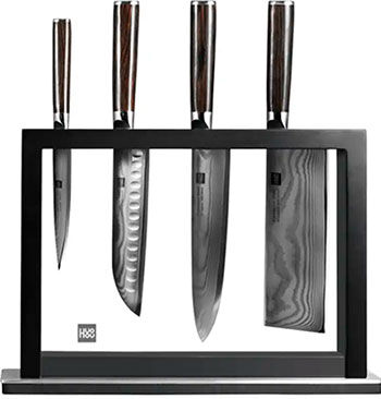 Набор кухонных ножей из дамасской стали (4 ножа подставка) Huo Hou Damascus Kitchen KnifeSet (HU0073) черный