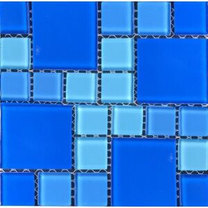 Мозаика стеклянная Aquaviva Cristall Dark Blue DCM305, мозаика комбинированная 23 / 48 мм, лист 300 x 300 мм