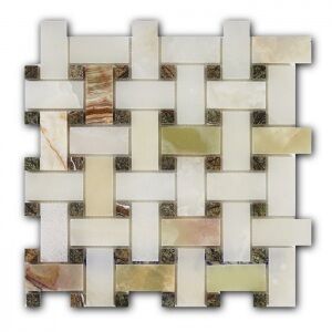 Мозаика из натурального камня Art&Natura Marble Mosaic Basket Weave (Verde Onix + Rain Forest Green) (плитка 30x60 + 15x