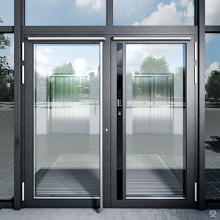 Дверь алюминиевая из теплого профиля структурного спец-окрашивания, с системой СКУД и отпечатками пальцев #1