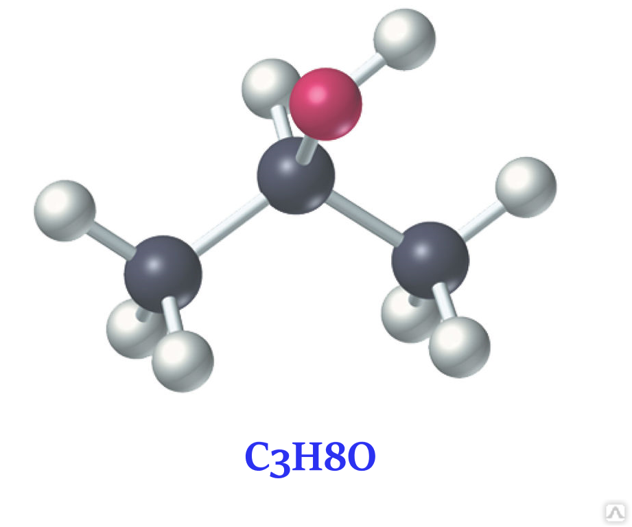 Молекула и формула изопропилового спирта.
